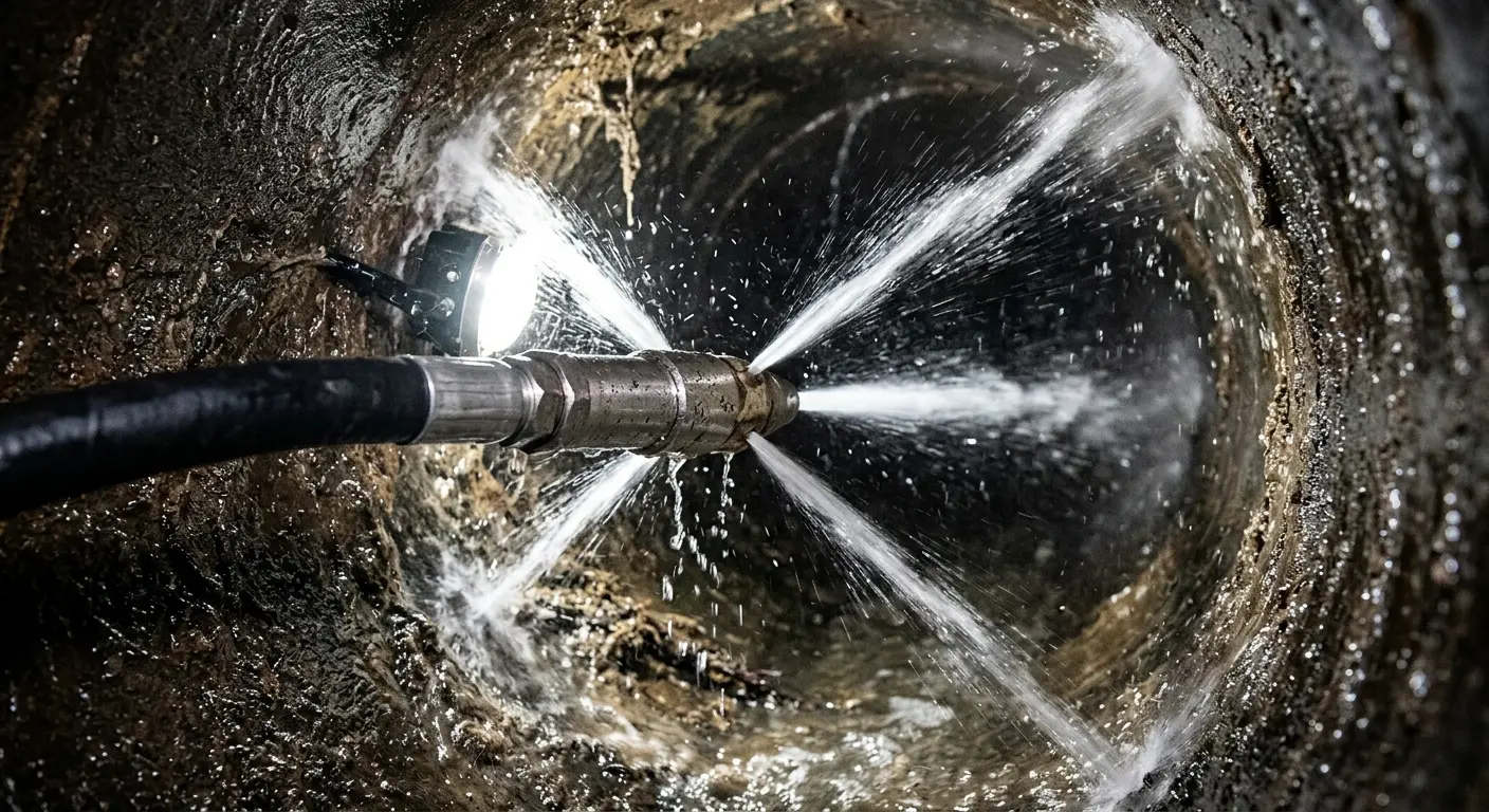 High-pressure hydro jetting nozzle cleaning sewer pipe for Sewer Cleanout in Lopatcong